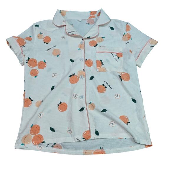 Peachy Crinkle Short Sleeve Shorts Pajama Set Womens Small - Picture 2 of 8